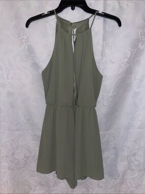 Lush—Olive Green Halter Top Romper